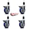 Service Caster 5'' Blue Poly Swivel 1-1/2'' Expanding Stem Caster Set with Brake, 4PK SCC-EX20S514-PPUB-BLUE-PLB-112-4 - alternate 4